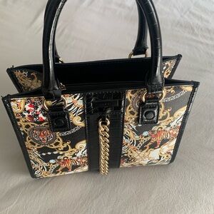 Aldo Black and Gold Patterned Satchel